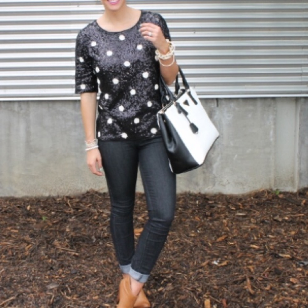 NWT J.Crew sequin polka dot top